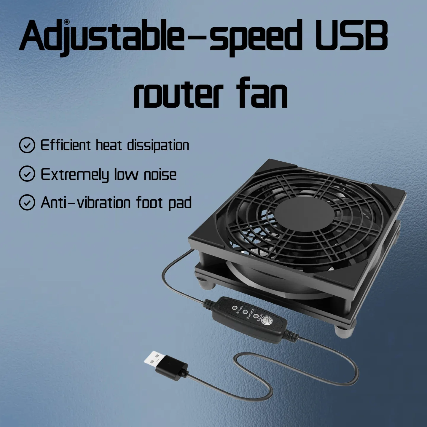 3-Speed Adjustable Fan with USB Interface, Silent Operation, 5V Power Supply, Equipped with Speed Controller, Suitable for Route