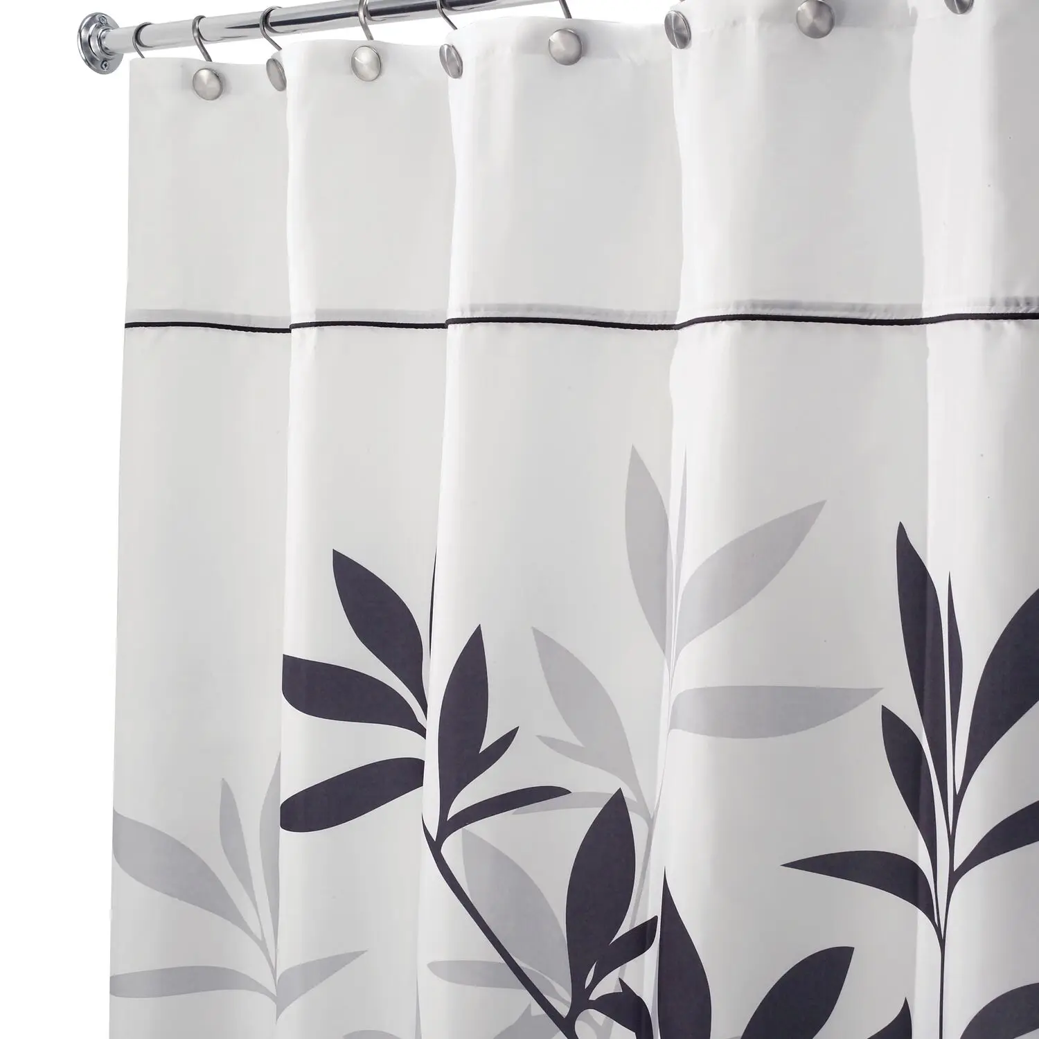 

Leaves Pattern Fabric Shower Curtain 72 Inch by 84 Inch in Black and Gray