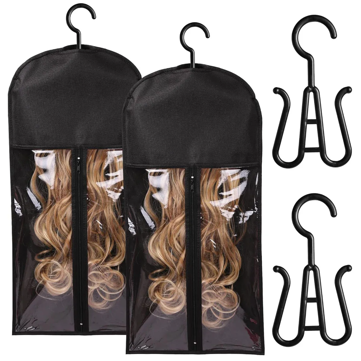 2pcs/4pcs/6pcsLong Hair Extension Storage Bag Non-Woven Dust Proof Wig Carrier Bags With Plastic Hanger For Home Salon Organizer