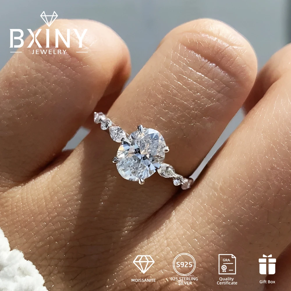 

BXINY 1/2Carat Oval Cut Full Moissanite Rings S925 Silver for Women D Color VVS Lab Diamond Wedding Bands Gifts Jewelry with GRA