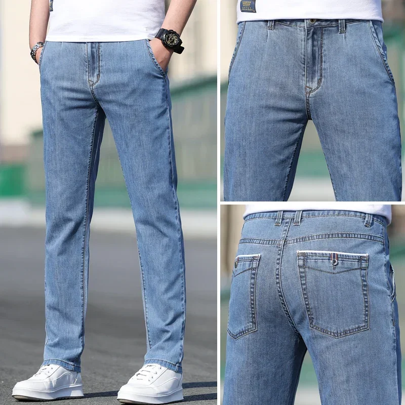 

High Quality Spring Summer Cozy Cotton Fabric Stretch Men's Jeans Business Slim Skinny Classic Retro Trousers Male Streetwear