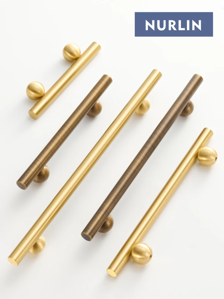 Nurlin Solid Brass Ball Foot Antique Brass Cabinet Knobs Long Door Pull T-bars  Kitchen Cloakroom Wardrobe Handle Bar