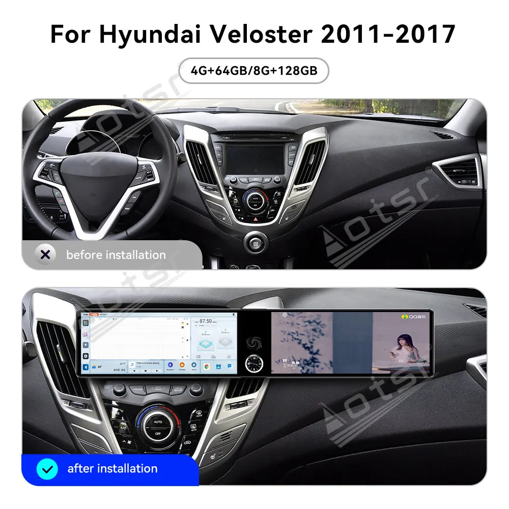 

Для Hyundai Veloster 2011-2017: 12,3-дюймовое автомобильное радио с двумя экранами на Android 13, мультимедийный видеоплеер, GPS-навигация, Carplay, Bluetooth