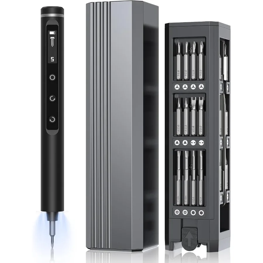 

Mini Electric Screwdriver Set3.7V Cordless Precision Screwdriver Set with 50 in 1 Magnetic Bits Magnetic Storage 5 Torqu