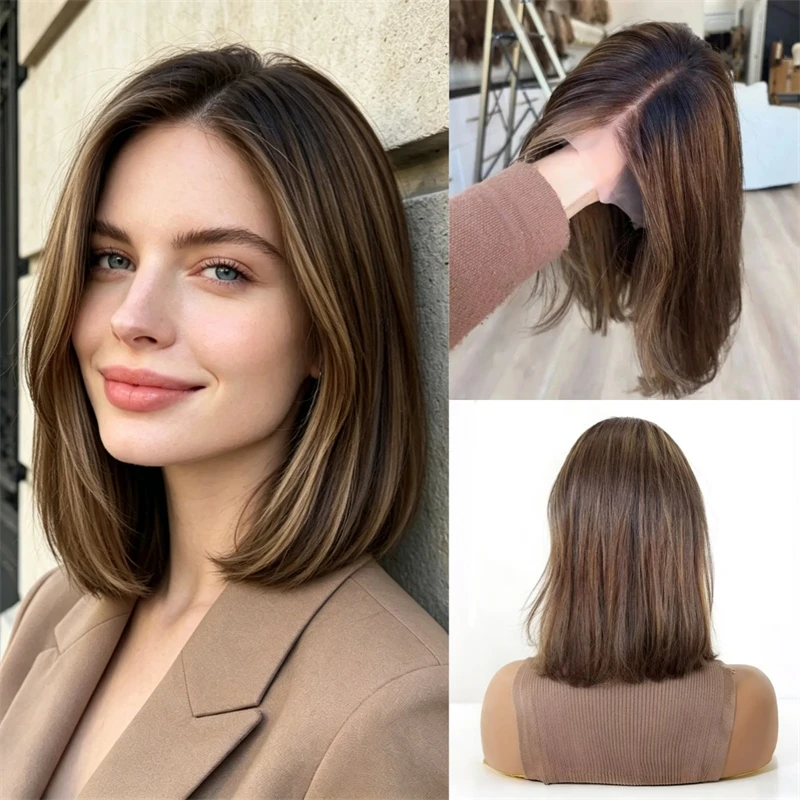 short-straight-bob-ombre-brown-blonde-synthetic-lace-front-wig-preplucked-realistic-hairline-wig-white-blonde-wig-free-part-wig