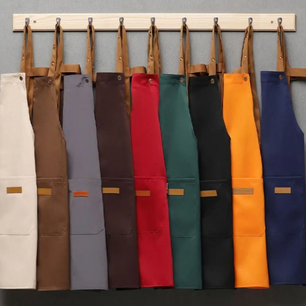 

Креативный однотонный водонепроницаемый фартук, маслостойкий многофункциональный кухонный фартук с карманами, регулируемый фартук для чистки, приготовление пищи