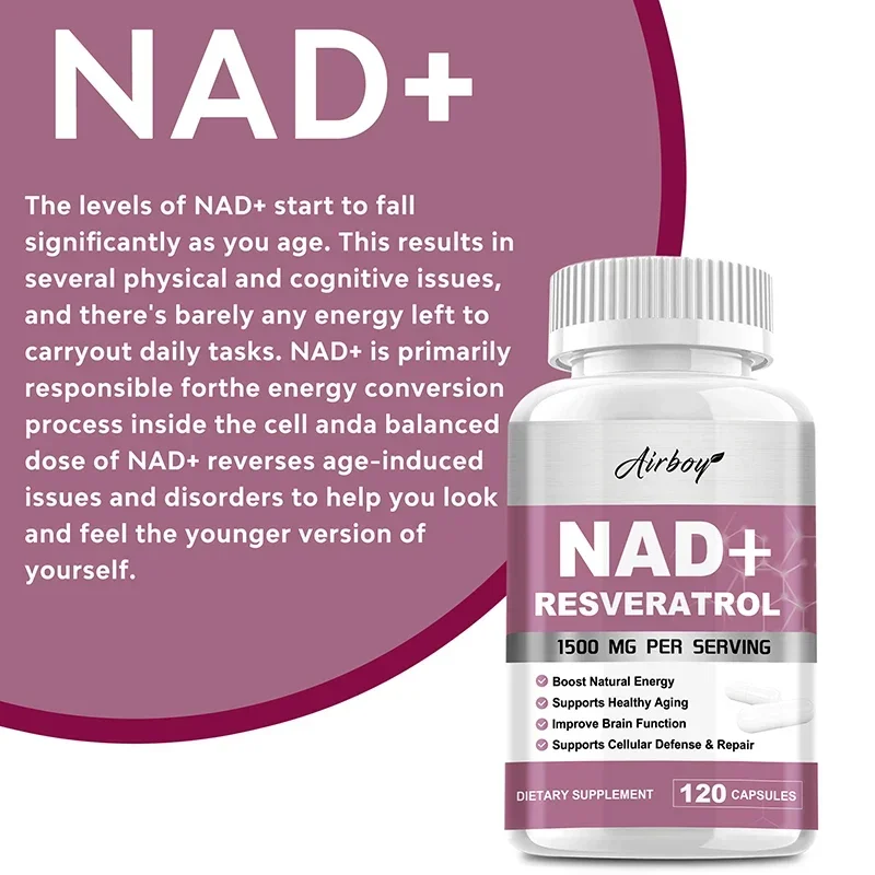 

Anti-aging, Cell Enhancer, Promotes Blood Circulation, Brightens Skin, Reduces Fine Lines-NAD + Resveratrol Supplement