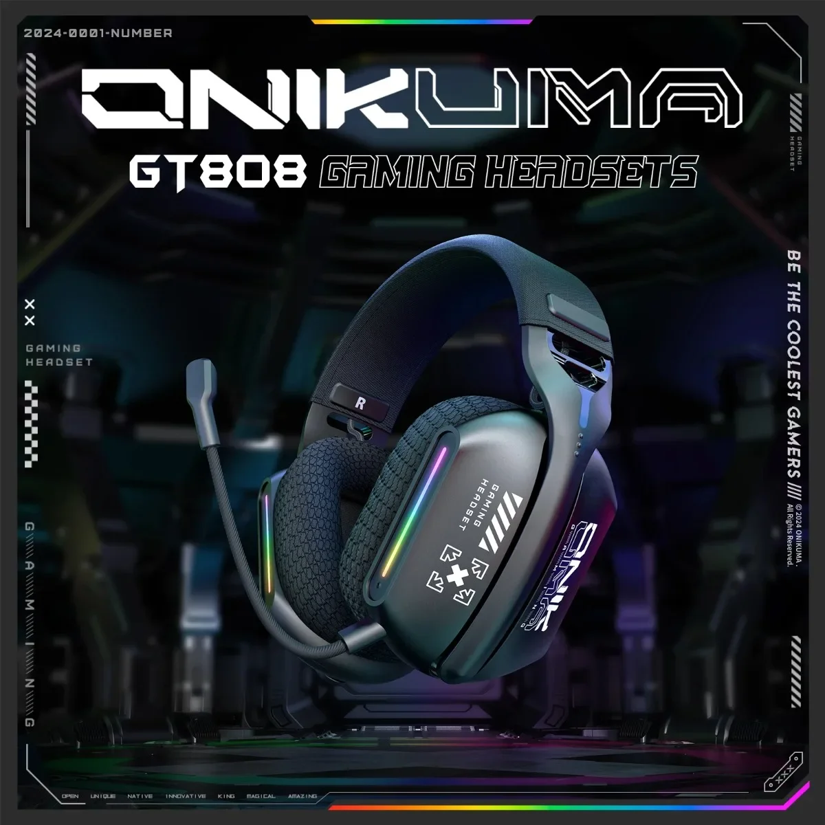 

ONIKUMA GT808 Gaming Headset Tri-mode RGB Lights Wireless Gaming Headset 2.4G Low Latency Ultra Long Life Battery for PC PS5
