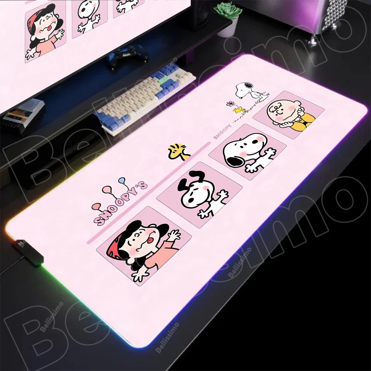 Bonito dos desenhos animados dos desenhos animados amendoim cão s-noopys impressão mouse pad jogos rgb mousepad teclado retroiluminado portátil tapete de mesa