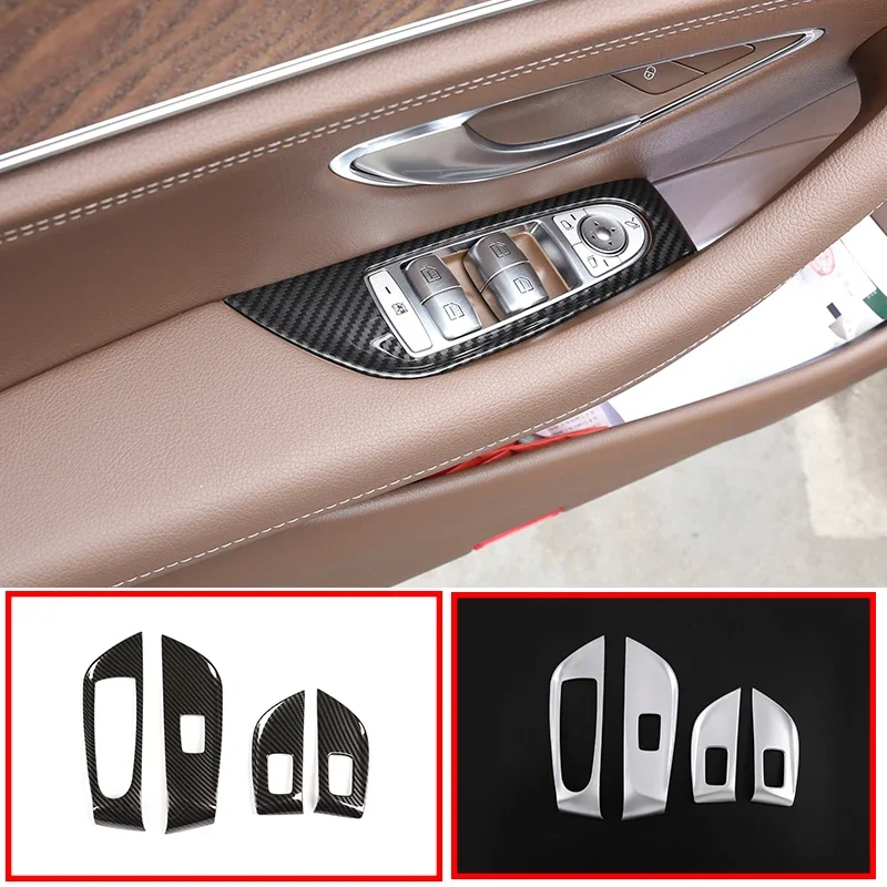 

For Mercedes Benz E Class W213 2016-2021 ABS Carbon Fiber Window Glass Lift Switch Buttons Frame Trim Car Interior Accessories