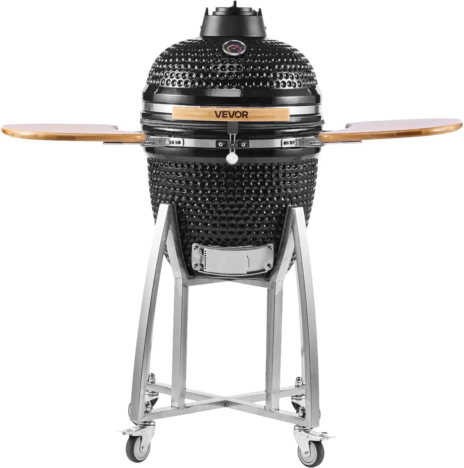 

Charcoal Smoker and Grill, 18" Kamado Charcoal BBQ Smoker, Movable Ceramic Barbecue Grill with 4 Wheels (2 Lockable), Built-in
