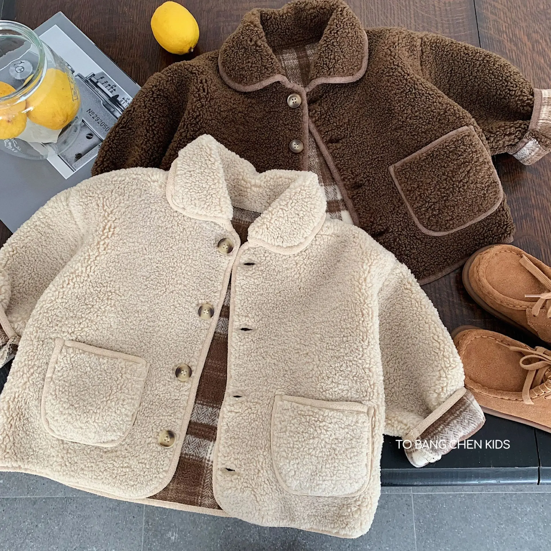 

2025 Winter Children 3-8Y Boys Lamb Woolen Jacket Thick Warm Toddler Kids Boys Outerwear Coat Plush Teenager Boys Coat