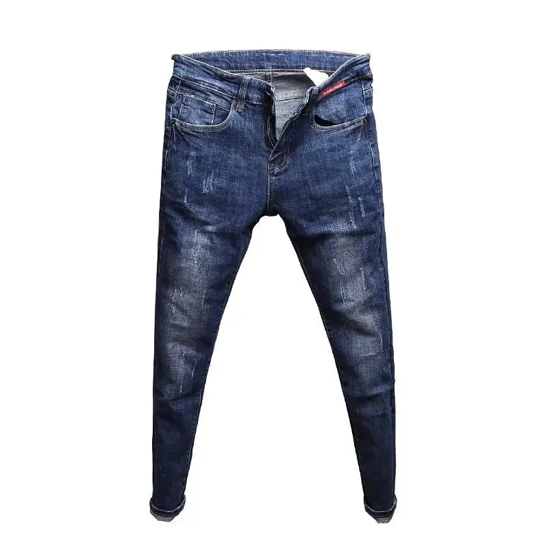 

Spiritual Guy Blue Denim Men's Korean Brand Trousers Scratched Stretch Slim Small Feet Elastic Mens Street Wear Skinny Jeans