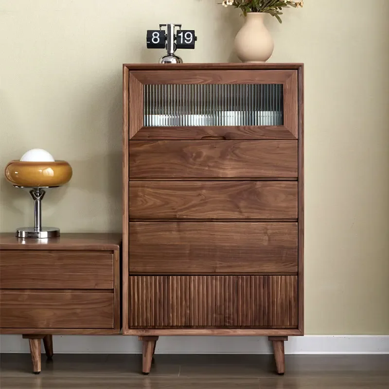 

North American black walnut glass living room TV side cabinet light luxury bedroom storage locker