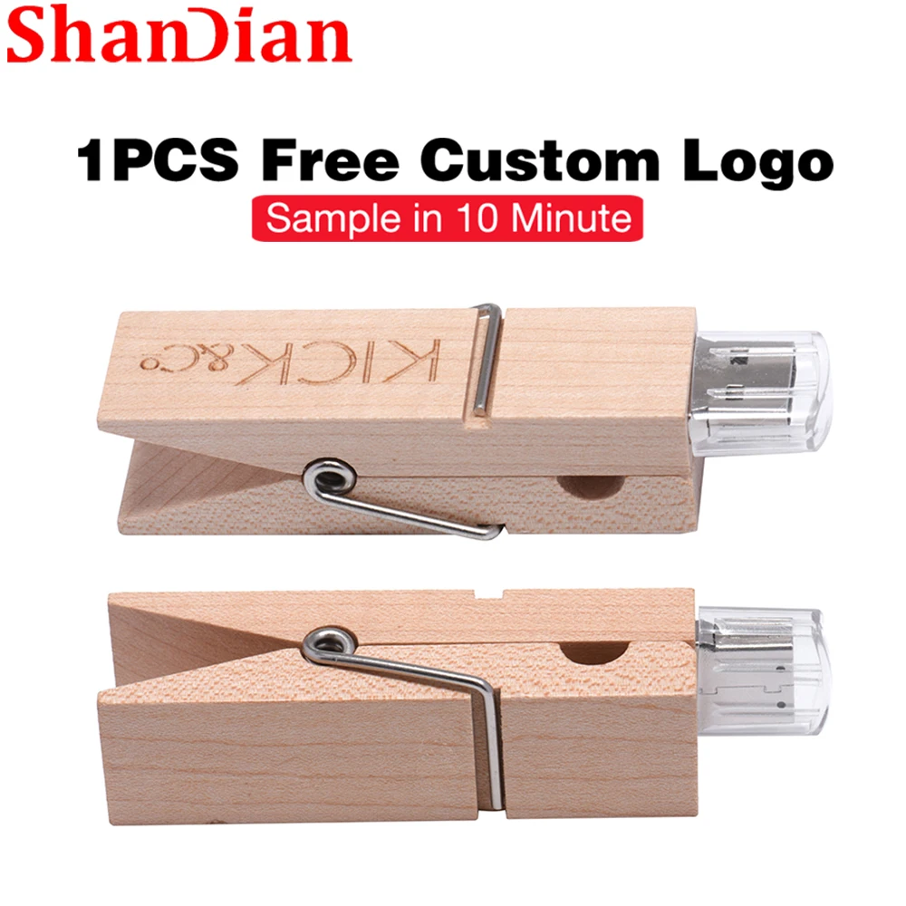 SHANDIAN USB 3.0 creative wooden clip model pendrive 4GB pen drive 16GB 64GB USB flash drive memory stick free custom logo gifts