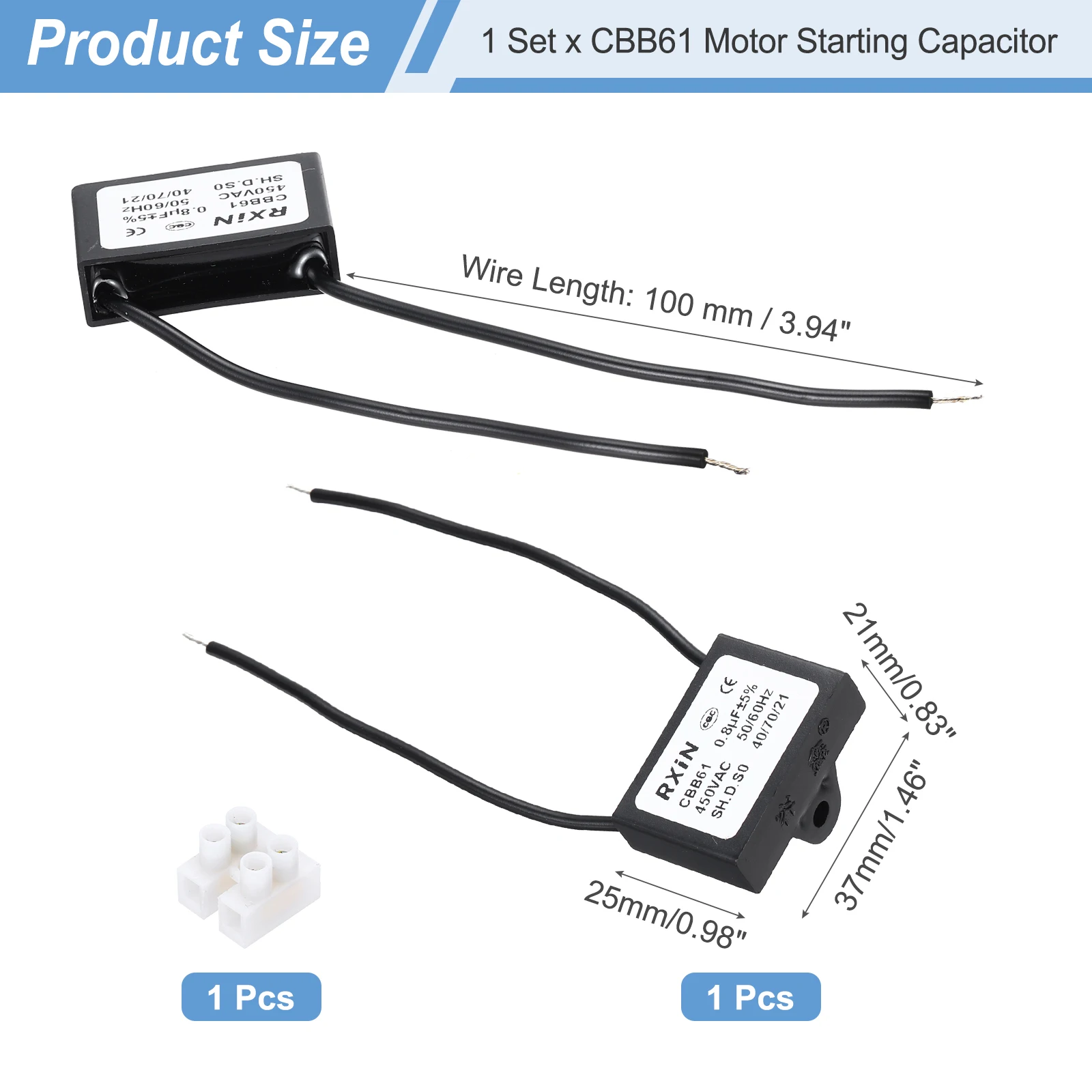 CBB61 Capacitor 0.8-30uF 450V 2-Wire Ceiling Fan Motor Starting Capacitor for Ceiling Fan Motor Generator Blower Exhaust Fan