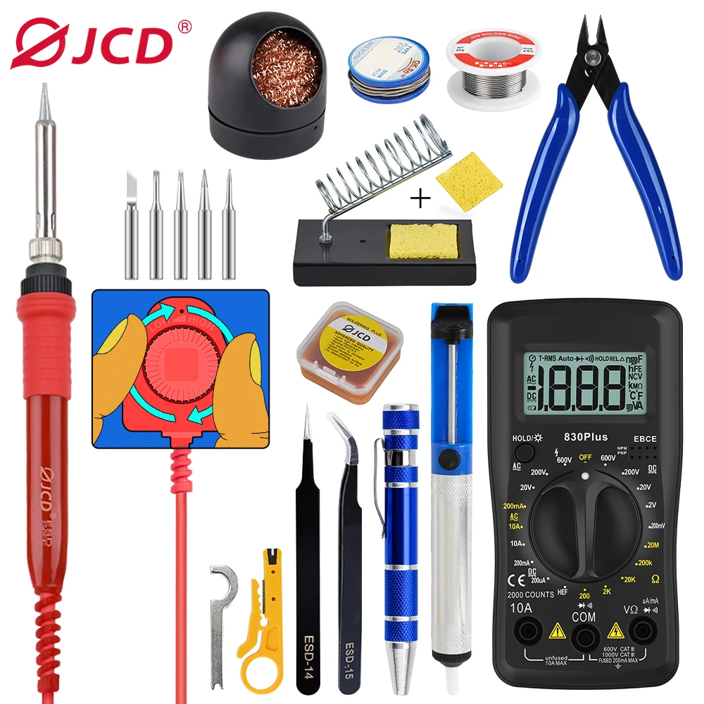 JCD Soldering Iron Kit 60W 110V/220V Large Knob Easy Adjustable Temperature  for cell-phone BGA  IC Repair  Welding Tools ADJ908