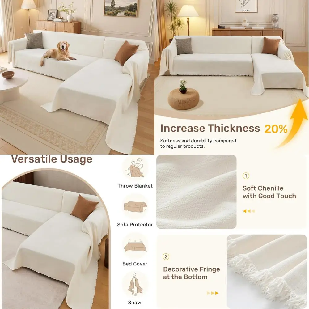 غطاء أريكة على شكل حرف L مناسب للحيوانات الأليفة وقابل للغسل للأرائك المقسمة، وبطانية أريكة مع حماية من الفرو #1