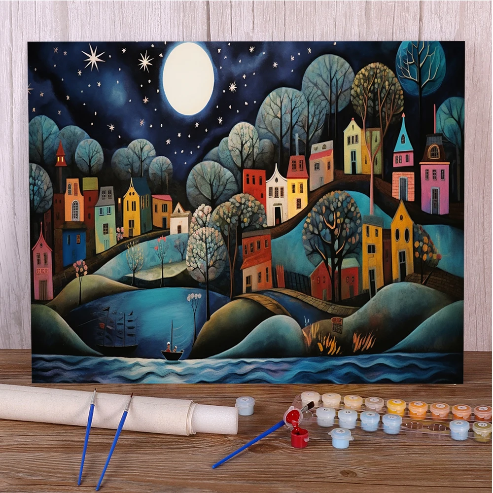 Landscape Cartoon House DIY Paint By Numbers Complete Kit Acrylic Paints 40*50 Canvas Pictures Handmade For Children Handiwork