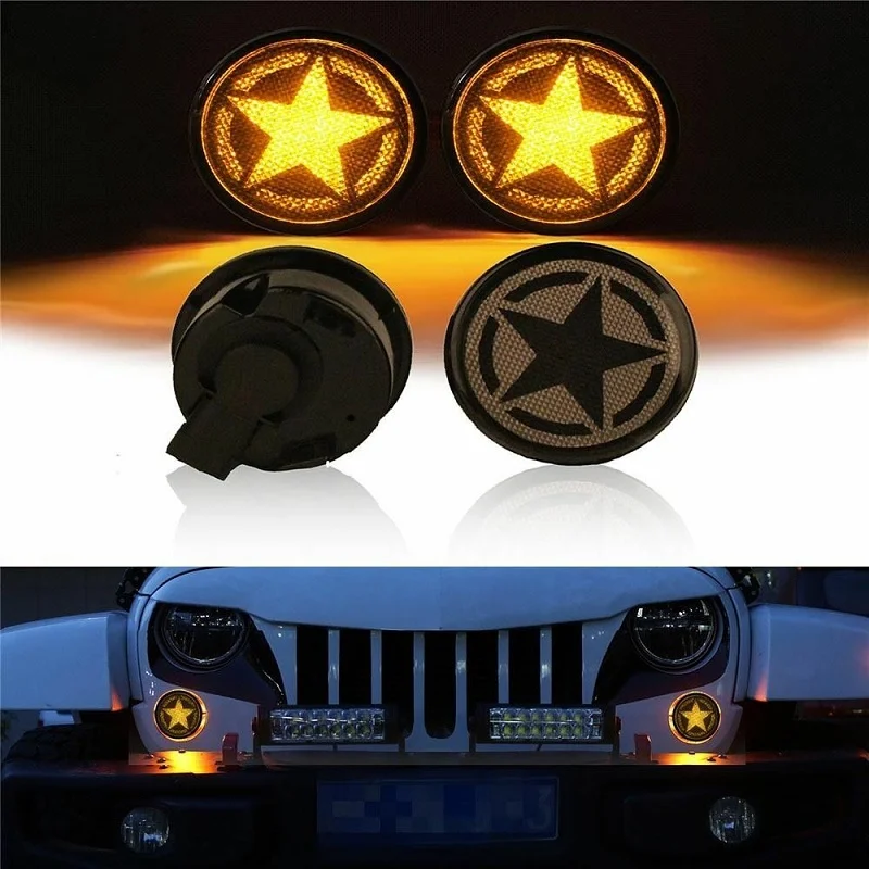 2Pcs Car Turn Signal For 2007-2018 Jeep Wrangler JK JKU LED Turn Signal with Star Pattern Smoke Cover Car Led Lights