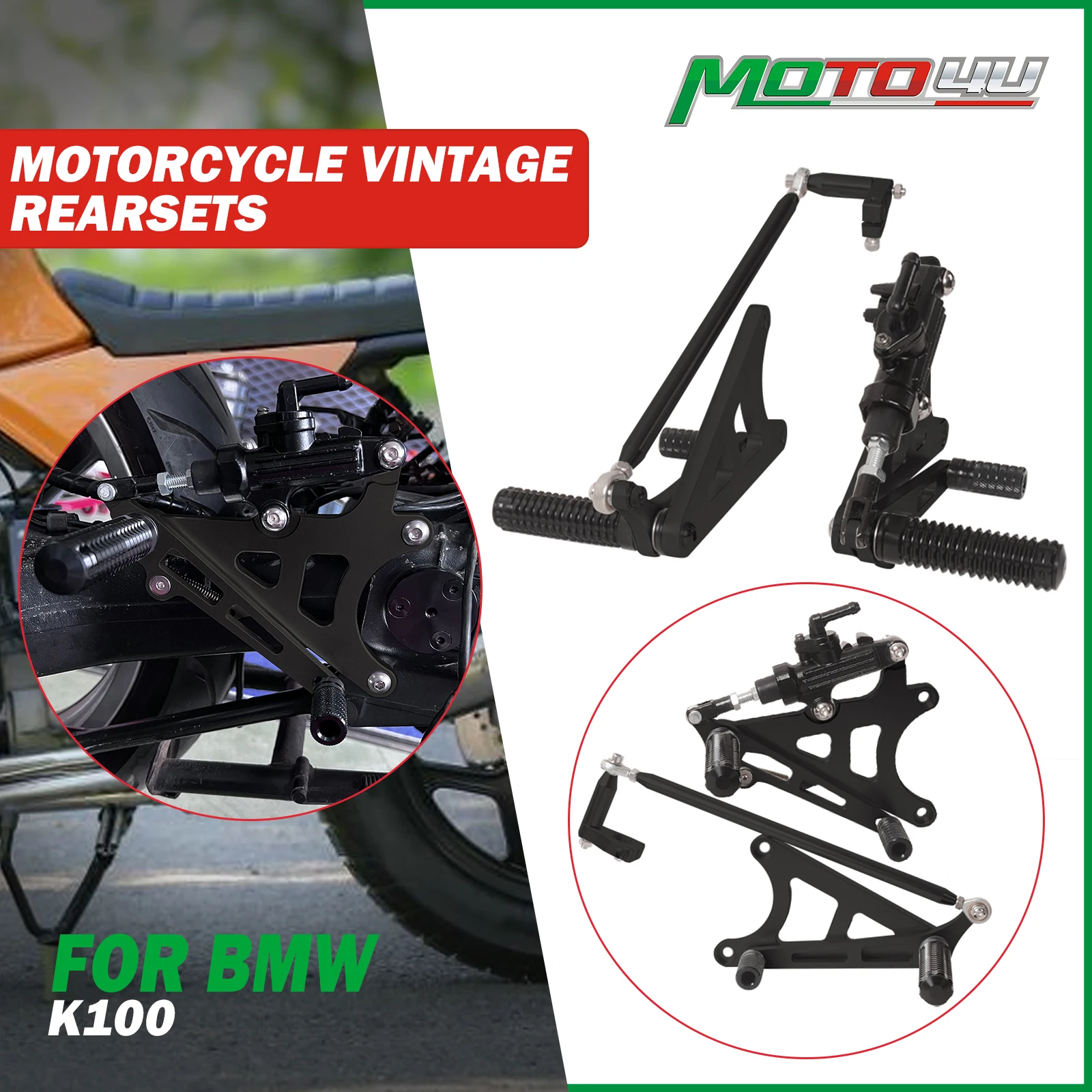 Cafe Racer Vintage Rearsets Rear Sets Footpeg Footrest Right and Left Aluminium For BMW K100 K 100
