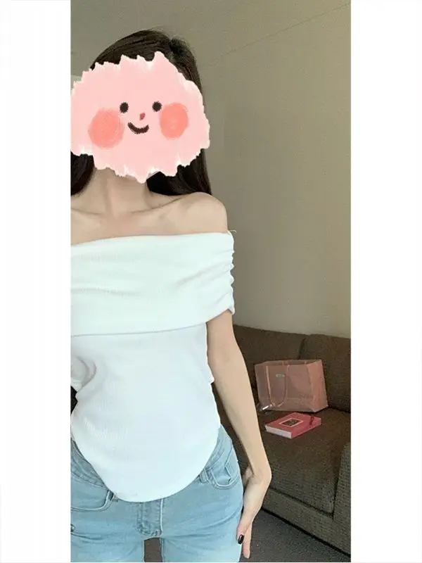 Slim Fit One Shoulder Short Sleeve T-Shirt Women's Summer New Style Sexy Girl High End Feeling Top Korean Style  Color