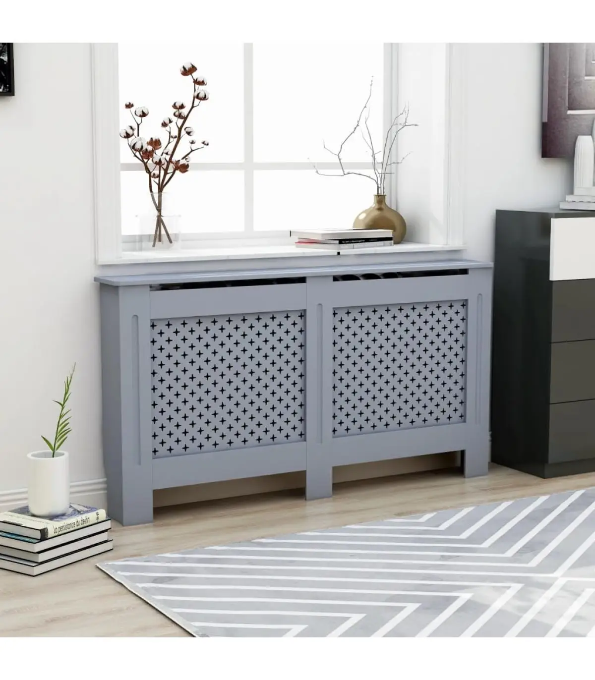 Accessories for heating radiators 152x19x81 cm anthracite gray MDF radiator cover