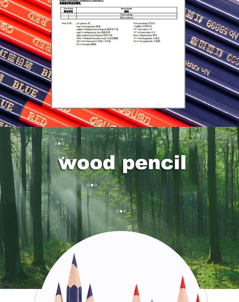 Deli Rot Blau Bleistift HB Zweifarbiger Stift für Kinder Erwachsene Design Zeichnung Industrietechnik Markierung Holzstift Briefpapier – Detail 8