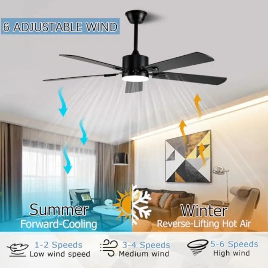 52 inch Modern Ceiling Fans with Lights APP/Remote Control, Low Profile Reversible 6 Speeds Ceiling Fan Light for Indoor/Outdoo
