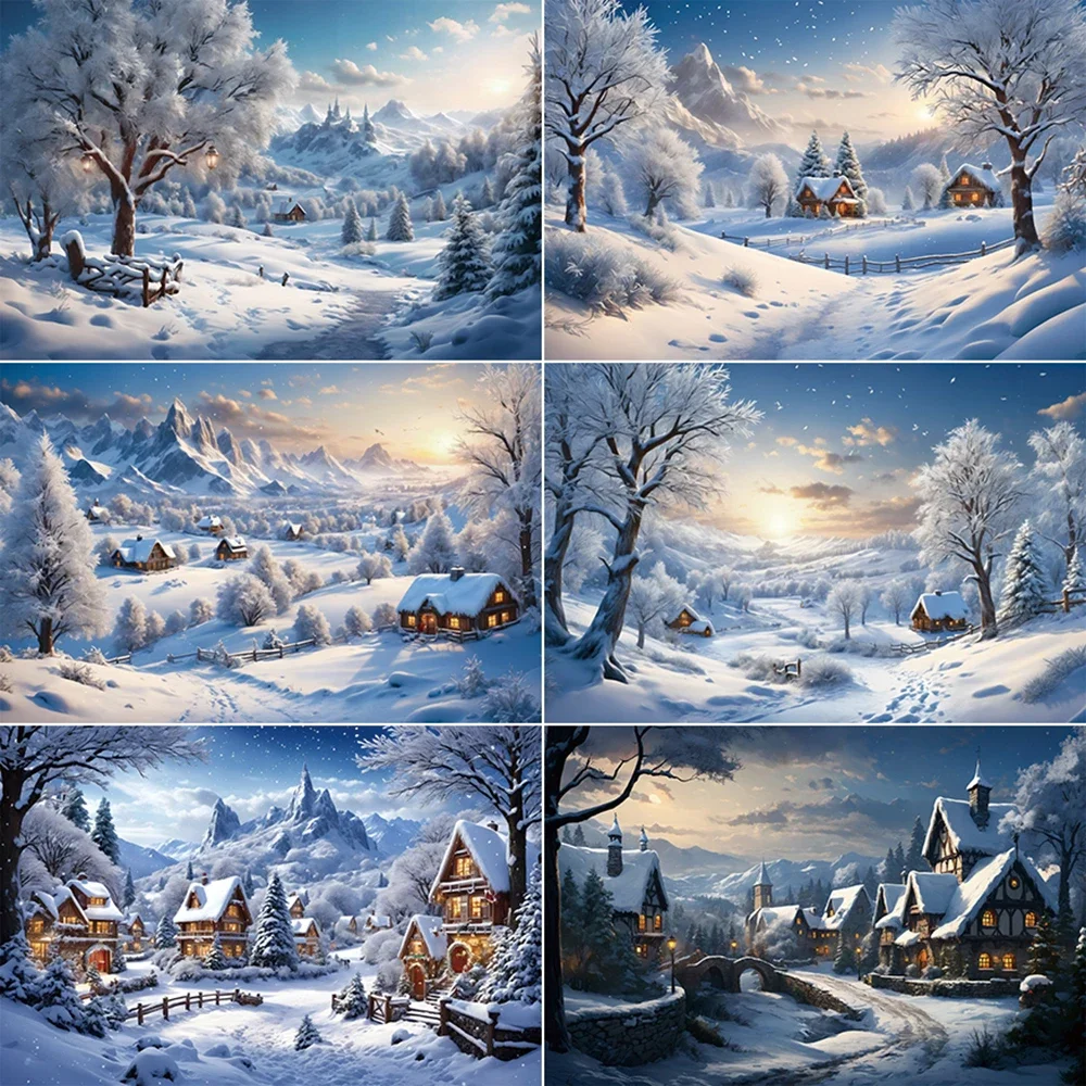 MOON.QG Christmas Snow Background Photography Village New Year Winter Photozone Backdrop Child Photo Studio Photozone Supplies