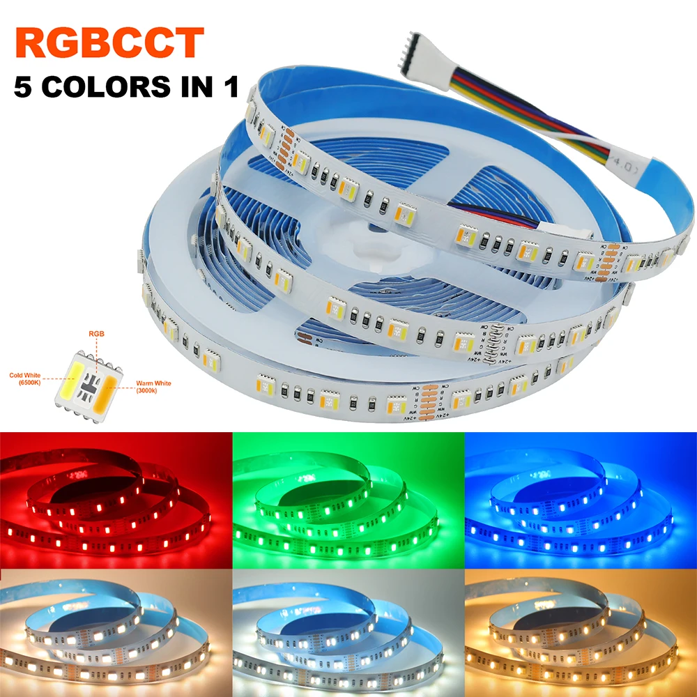 5 цветов в 1 чипе 5 м RGB CCT Светодиодная лента 12 В 24 В RGBCCT 5050 60 96 светодиодов/м Водонепроницаемая гибкая лента IP30 IP65 Декор