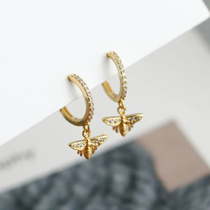 New Cute Bees Pendant Zircon Drop Earrings for Women Pendiente Piercing Ohrringe Fashion Jewels Round Jewelry Brincos Gift