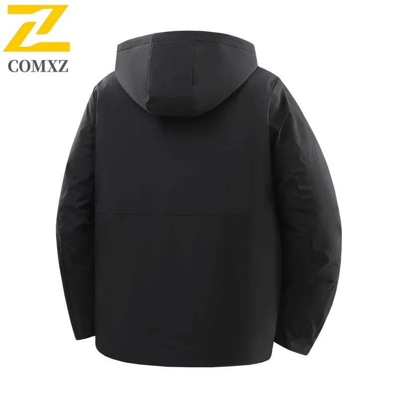 COMXZ 2025 New Men Graphene Warm Padded Middle Aged Dad Wear Detachable Hood Waterproof Windproof Business Leisure Sports Coat