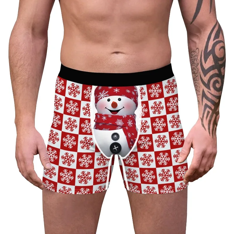 Funny Printed Mens U Big Pouch Boxer Shorts Christmas Role-playing Soft Underwear Male Sexy Underpants Comfortable Panties Party