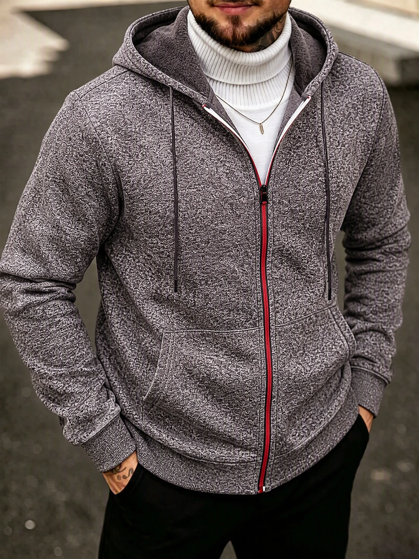 Autumn And Winter Men's Fleece Lined Hooded Jacket Full Zip  Windproof Warm Casual Coat With Side Pockets