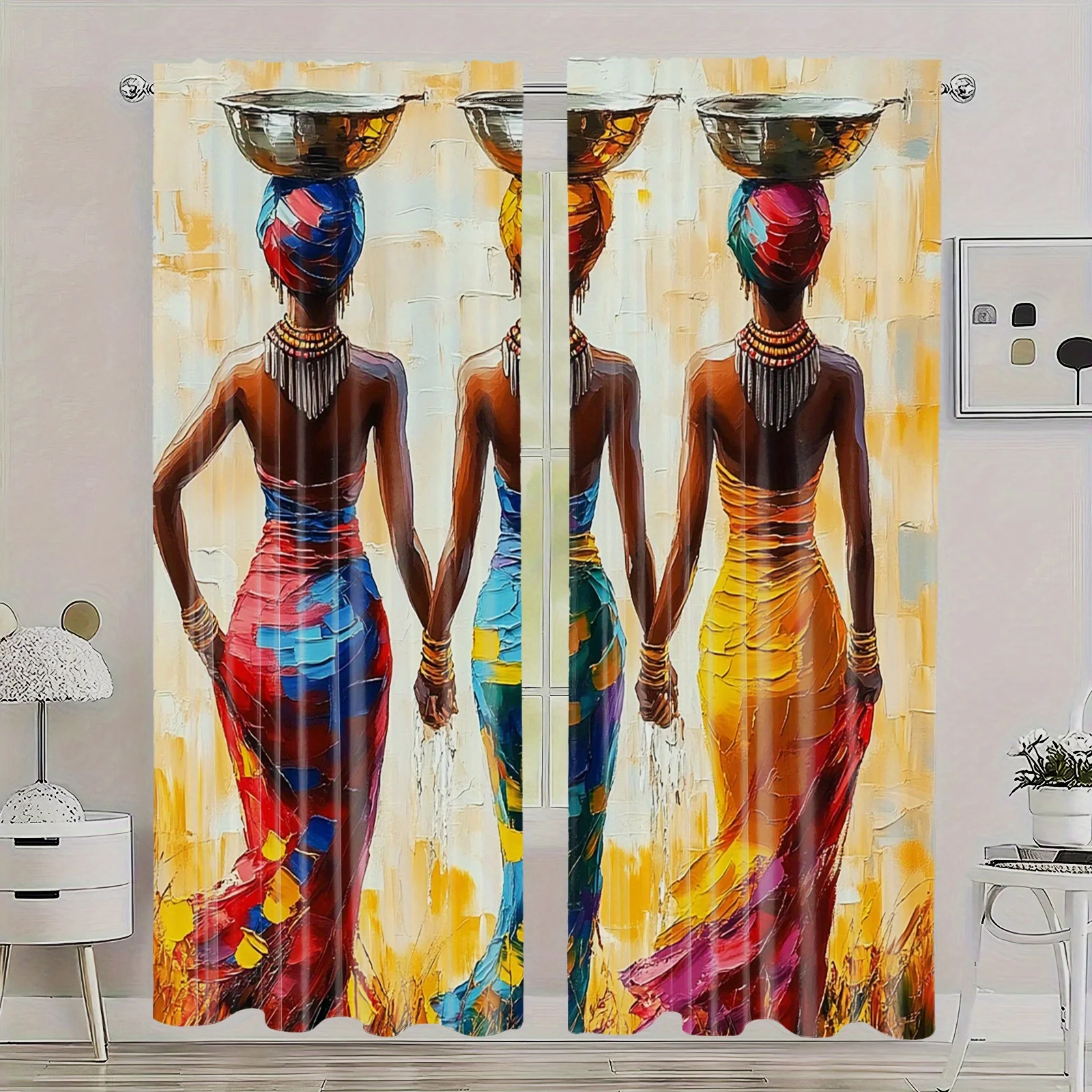 Vibrant Trio Goddess Shower Curtain Tropical Art Boho Bathroom Decor Sunlight Flowing Fabric Wall Hanging
