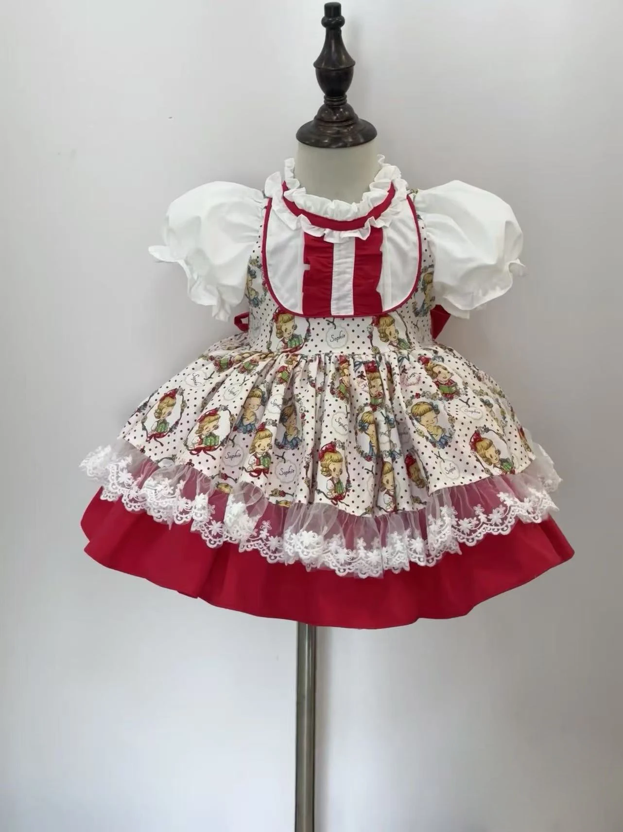 

Рождественская винтажная кукла с принтом для маленьких девочек 0-12 лет, красное платье для фотографии на день рождения, праздника B503