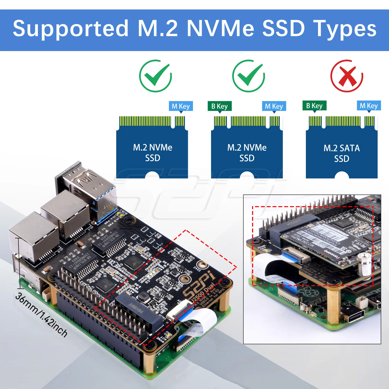 Imagem -04 - Placa Adaptadora de Extensão para Raspberry pi U2500 M.2 Nvme Dual Usb 3.0 a 2.5g