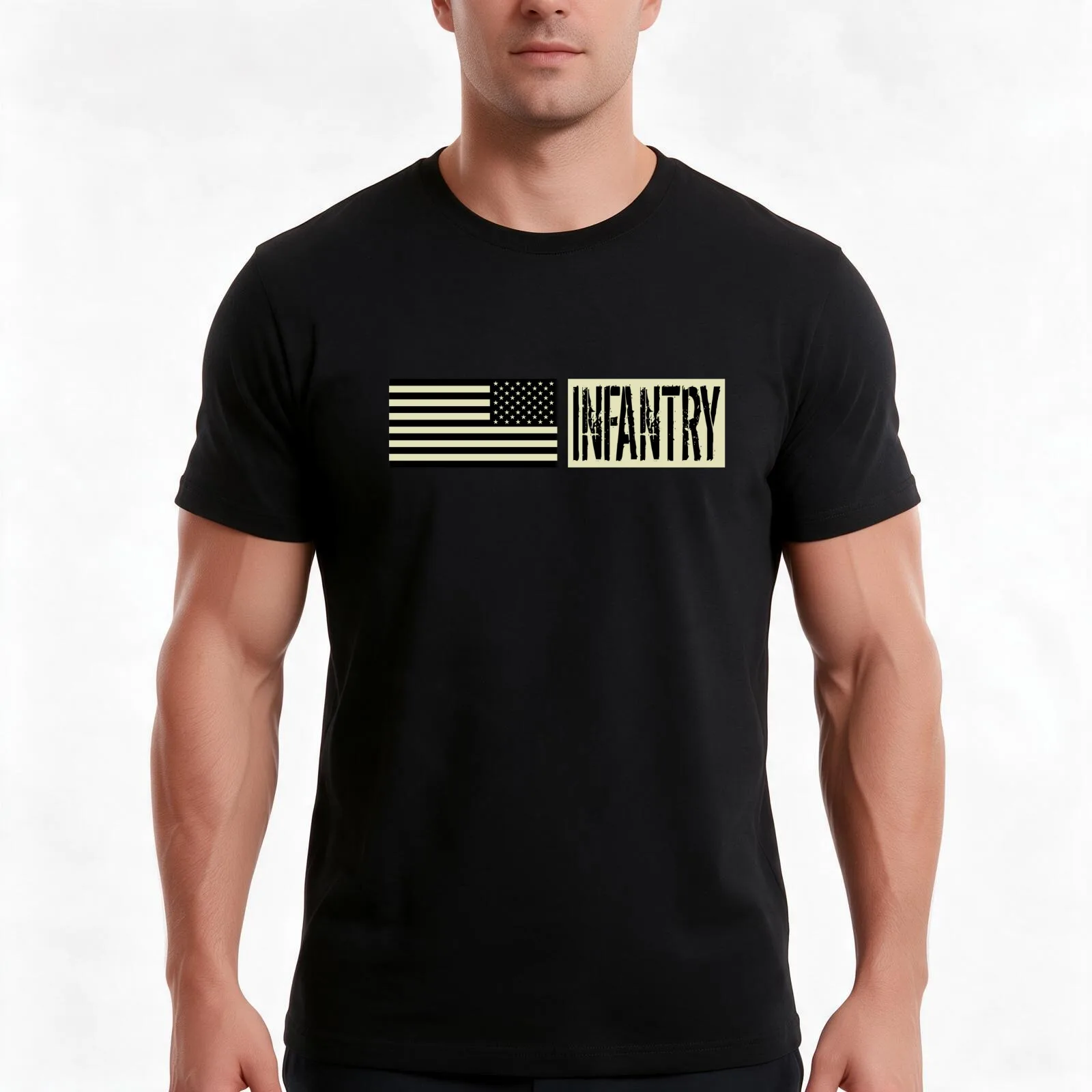 U.S. Military: Infantry (Black Flag) T-Shirt, Summer Casual Cotton Tee, Oversized Streetwear Tops, Vintage Graphic Print