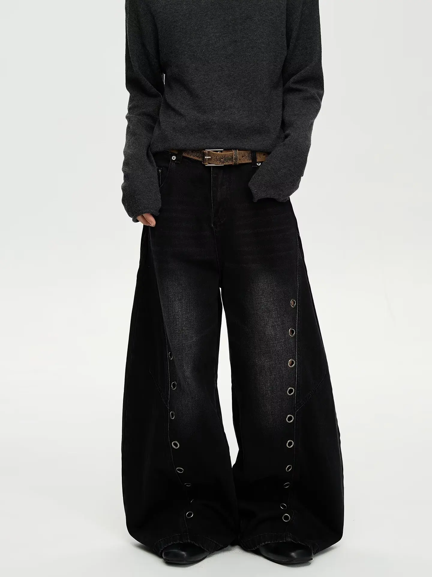 

Джинсы женские повседневные черные джинсы в стиле Харадзюку Y2K широкие мешковатые джинсовые брюки в стиле панк винтажные 2000-х годов эстетические эмо свободные потертые брюки