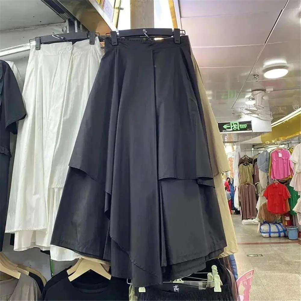 

Irregular High Waist A-Line Skirt Street Sle Polyester Fiber Pleated Midi Skirt for Women in Their 20s And 30s