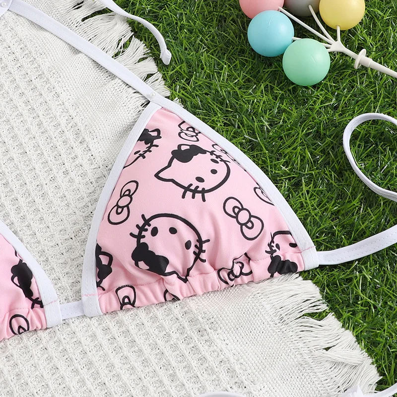 سانريو مرحبا كيتي مجموعة البكيني ملابس النساء مثير الجانب التعادل ثونغ ملابس السباحة ضمادة نمط سامسونج البرازيلي ومجموعات موجزة مجموعة الملابس الداخلية