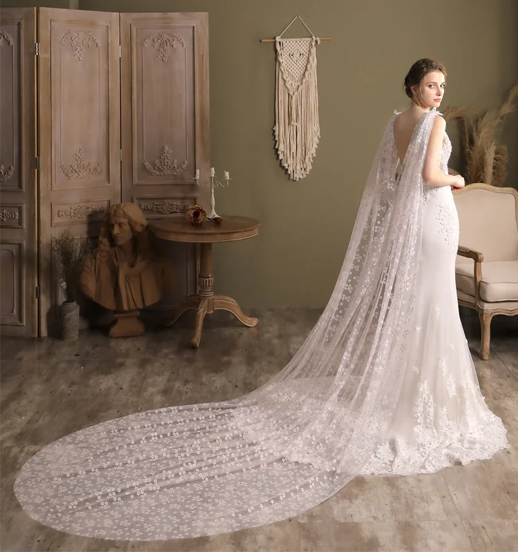 

Свадебные накидки с цветочным принтом, длинная свадебная накидка на плечо с жемчугом-бабочкой, плащ невесты, женское пальто