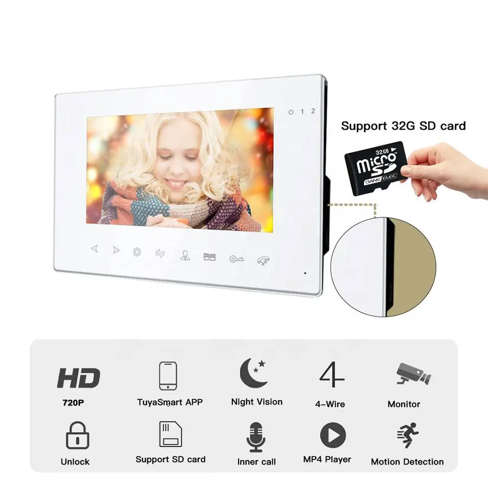 7 inch WIFI Video Door Phone Intercom Entry System 1 Monitor + 1080P HD Waterproof Outdoor RFID Password Camera Control System