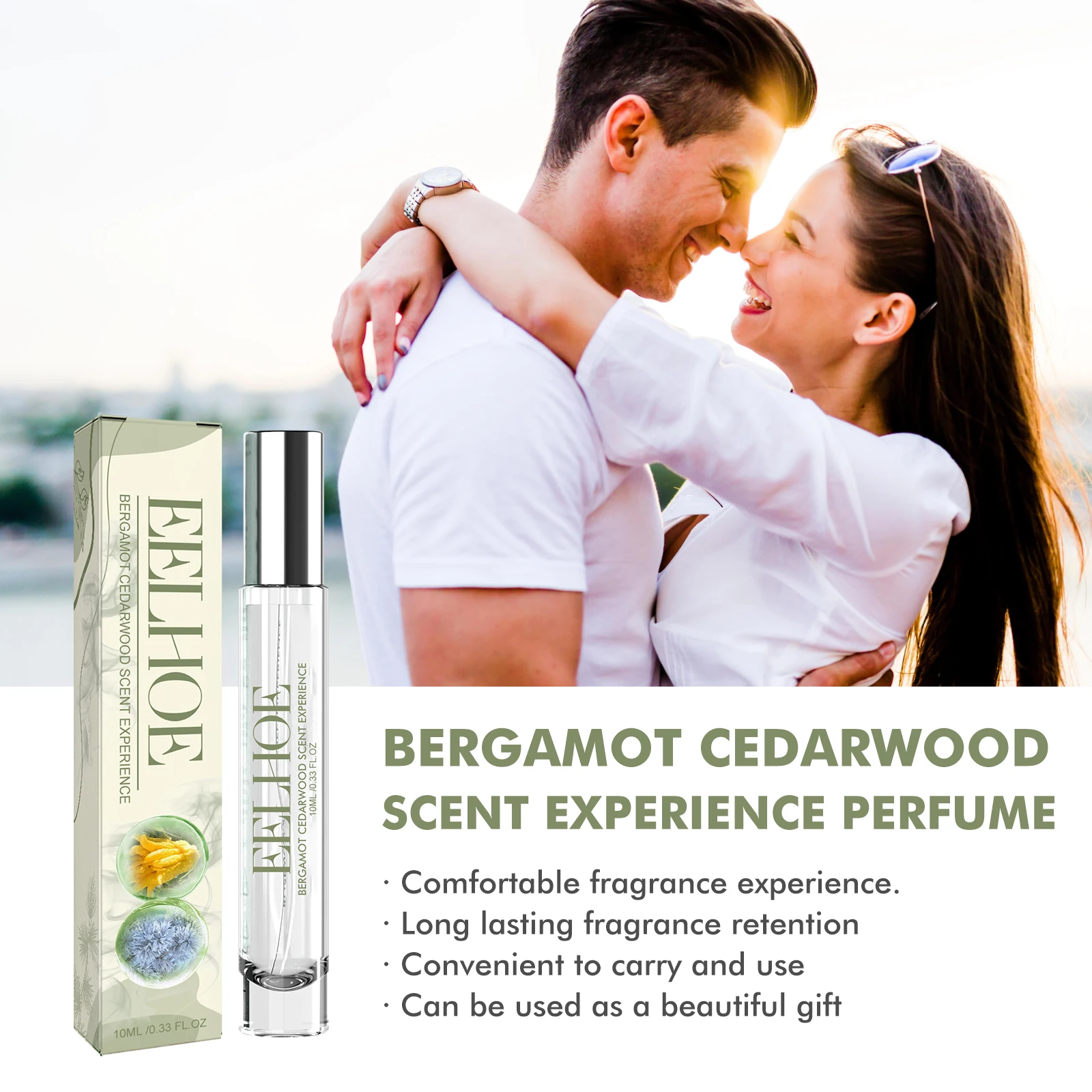 Perfume de bergamota de cedro EELHOE, fragrância fresca e amadeirada, fragrância duradoura, perfume natural e não piggente 0,33 OZ