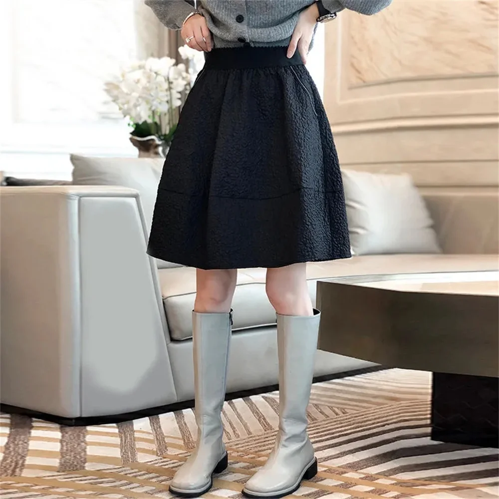 

Empire Charming Ladies Office New Skirts Women Casual Black Folds A-line Tender Knee-length College Prevalent Patchwork Skirt