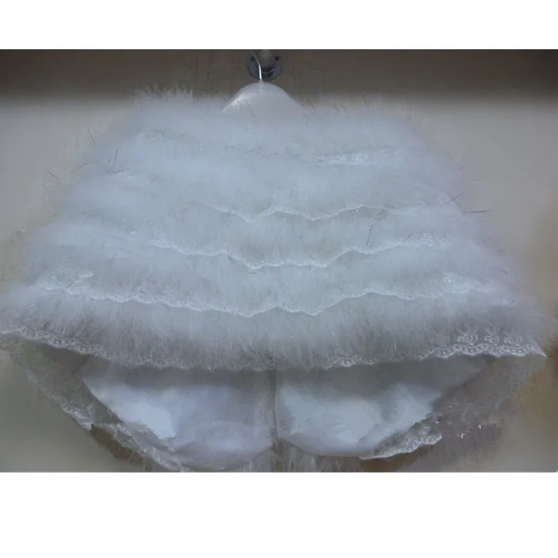 Real Ostrich Feather Cape with Lace Fluffy Women Winter Wraps Evening Shawl Wedding Bolero