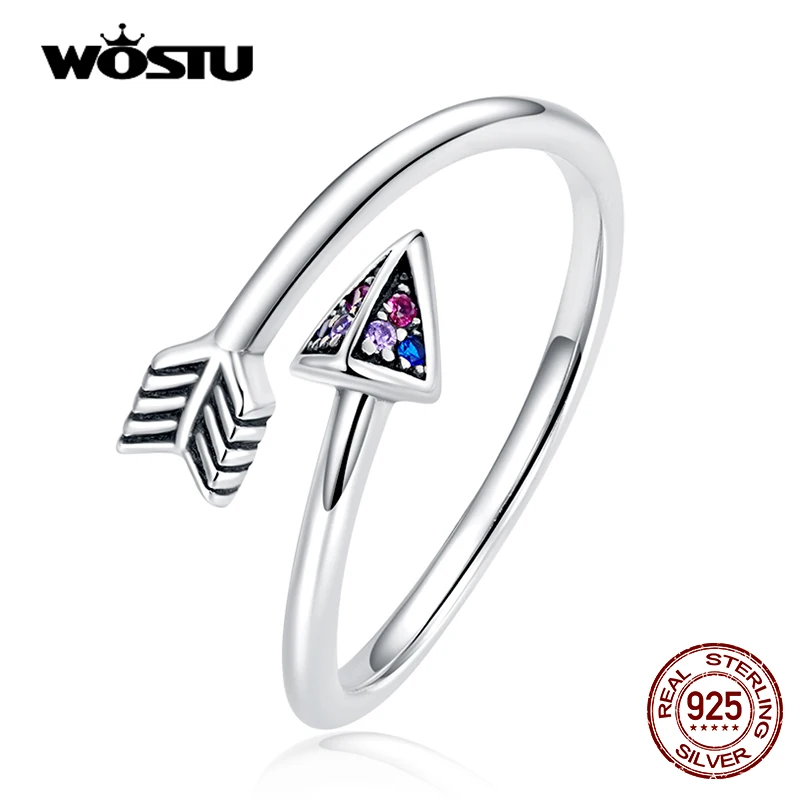 

WOSTU 925 Sterling Sliver Symbol Of Love Arrow Adjustable Rings Finger Open Ring For Female Original Wedding Jewelry CQR820