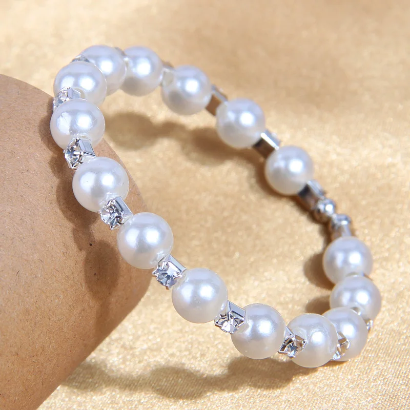 Multi Layers Handmade Elastic Crystal Pearl Bracelets Wide Pearl Bracelet For Women Wedding Jewelry Gift