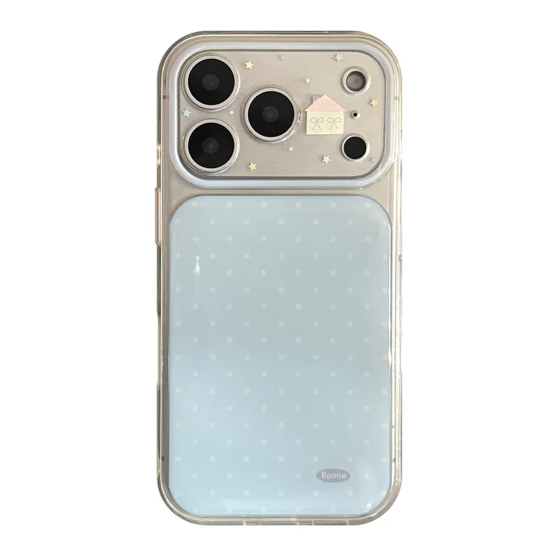 Korean Style Polka Dot House Pattern Phone Case， PC+TPU Portable Protective Cover for iPhone 17 Pro Max/iPhone 16 Pro/iPhone 15